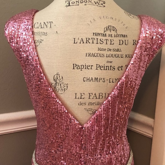 NEW JOVANI SZ 18 ROSE PINK MAXI SEQUIN RHINESTONE GLAM FORMAL EVENING GOWN - Picture 8 of 12